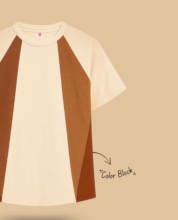 Brown Color Block Tee: Casual Cool Cut Style