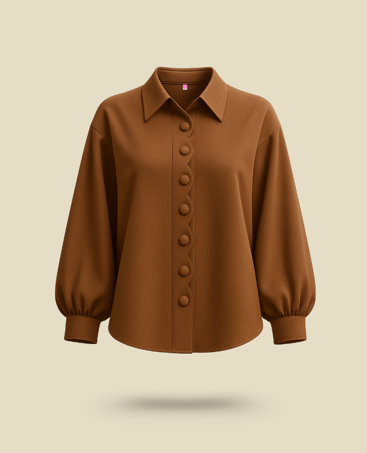 Oversized Brown Shirt: Puff Sleeve Formal Edge