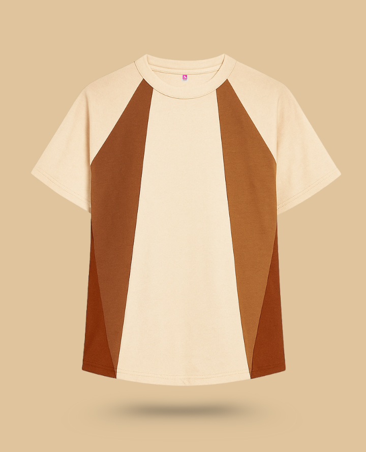 Brown Color Block Tee: Casual Cool Cut Style