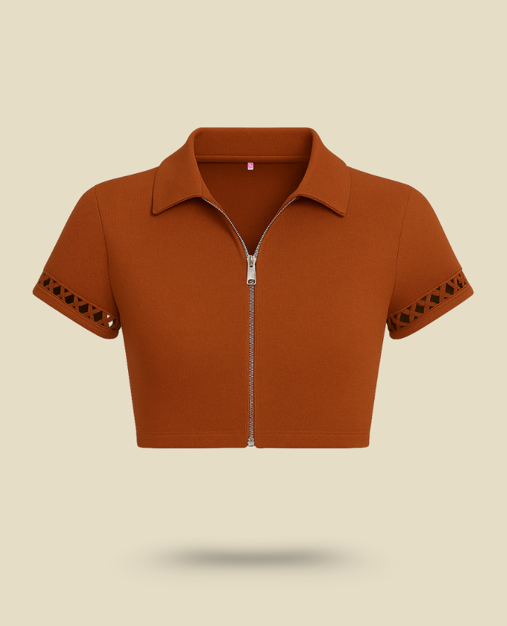 Brown Polo Crop Top: Classy Polo Edge