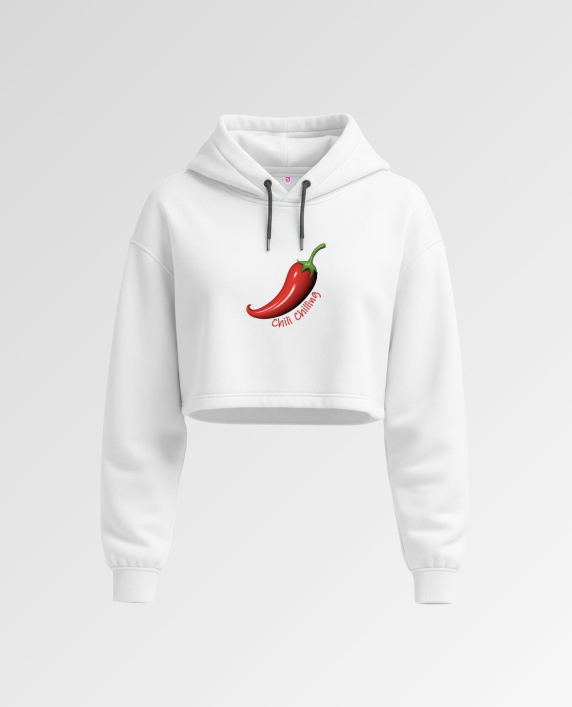 Chili Chillin Crop Hoodie: Spicy & Cozy - White