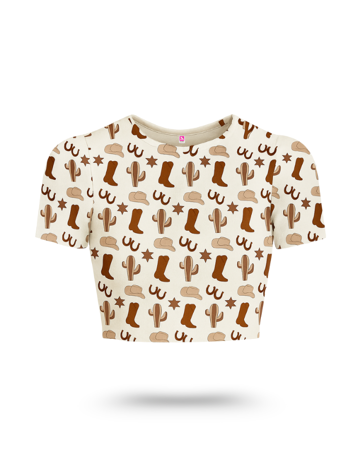 Retro Brown Crop Top: Cowboy Western Chic Look