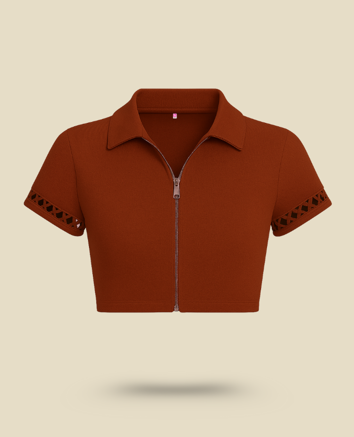 Brown Polo Crop Top: Classy Polo Edge