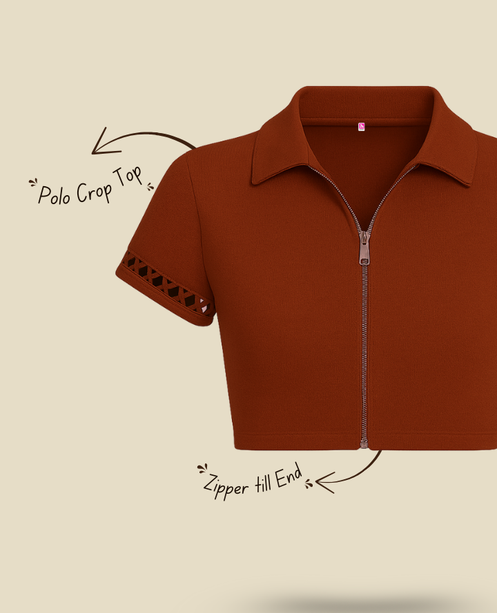 Brown Polo Crop Top: Classy Polo Edge
