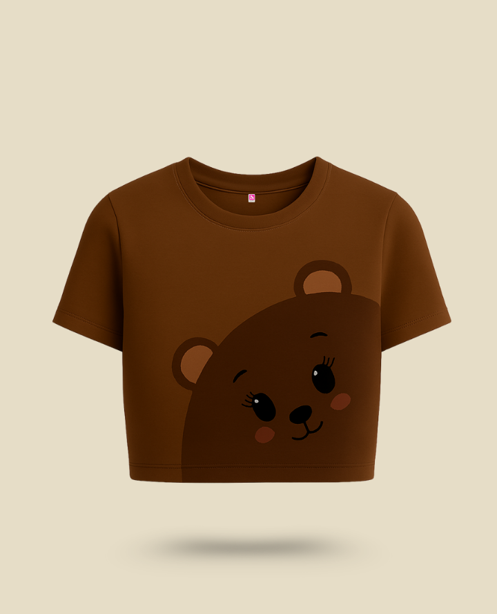 Teddy Brown Crop Top: Cute Casual Art Print Top
