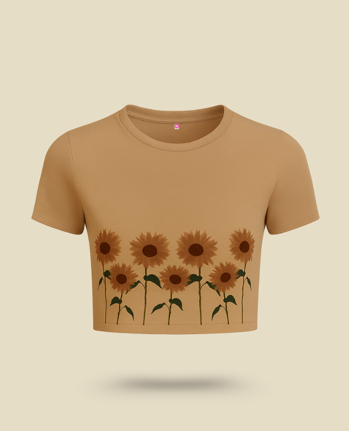 Sunflower Brown Crop Top: Brunch Fit For Spring Vibes