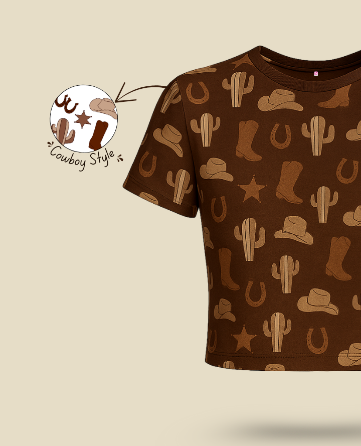 Retro Brown Crop Top: Cowboy Western Chic Look