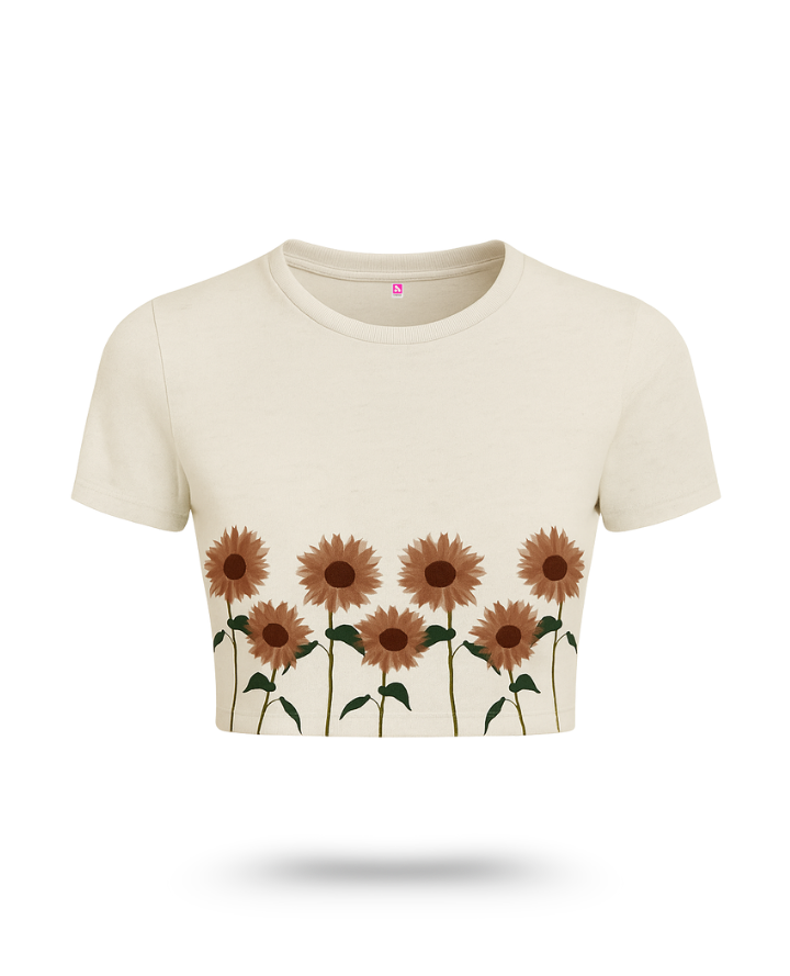 Sunflower Brown Crop Top: Brunch Fit For Spring Vibes