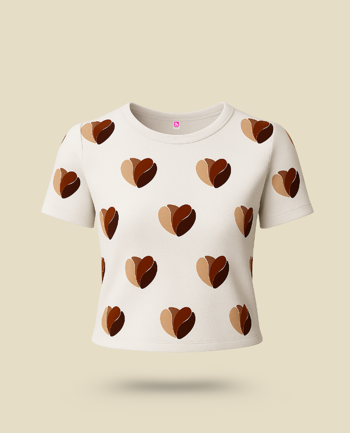 Coffee Bean Brown Crop Top: Minimal Autumn Vibe - White