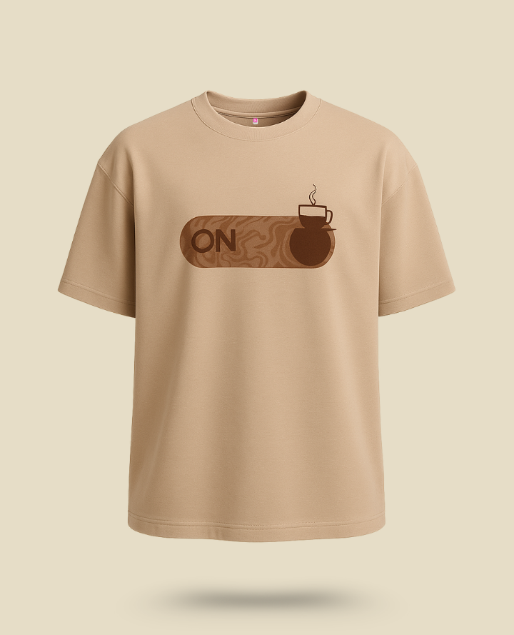 Coffee Mode Brown Tee: Oversized Cup Comfort Vibe