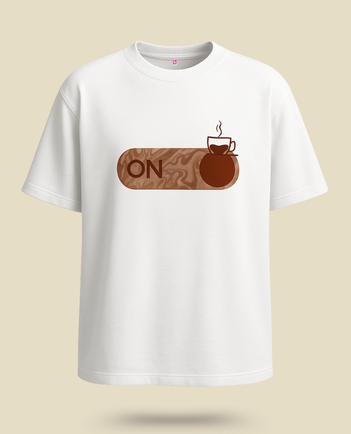 Coffee Mode Brown Tee: Oversized Cup Comfort Vibe