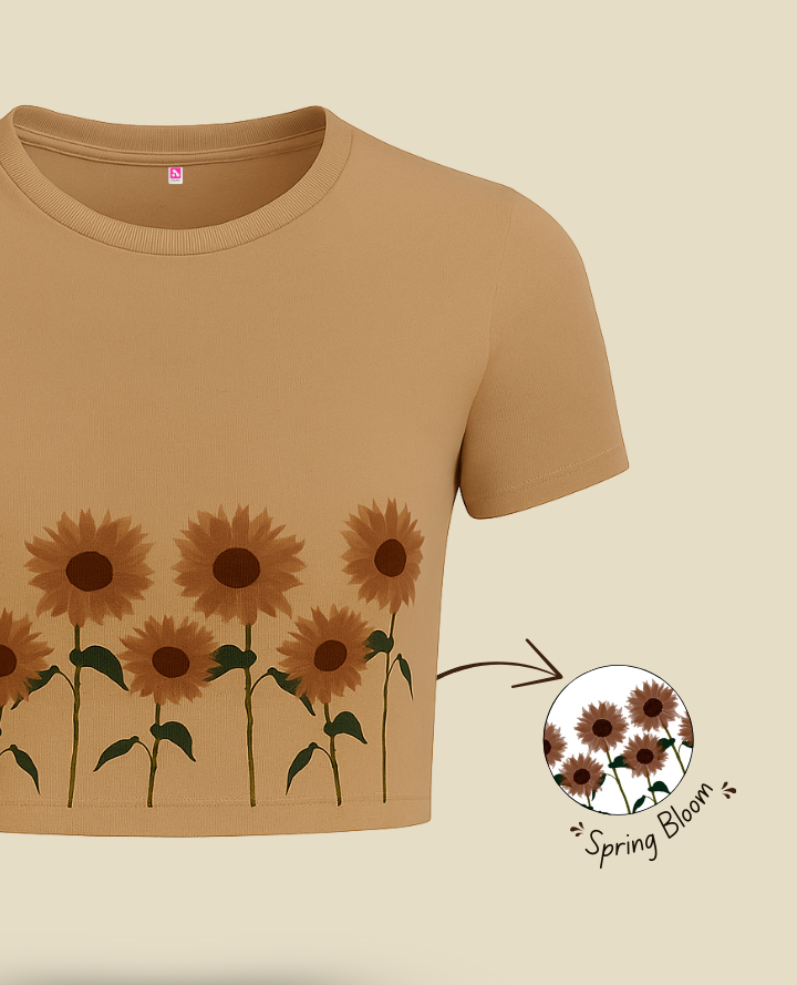 Sunflower Brown Crop Top: Brunch Fit For Spring Vibes