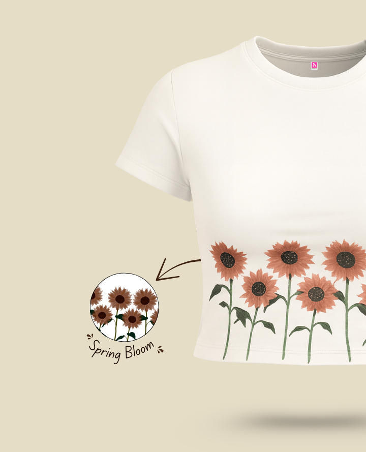 Sunflower Brown Crop Top: Brunch Fit For Spring Vibes - White