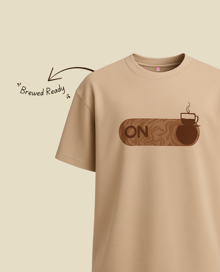 Coffee Mode Brown Tee: Oversized Cup Comfort Vibe - Brown