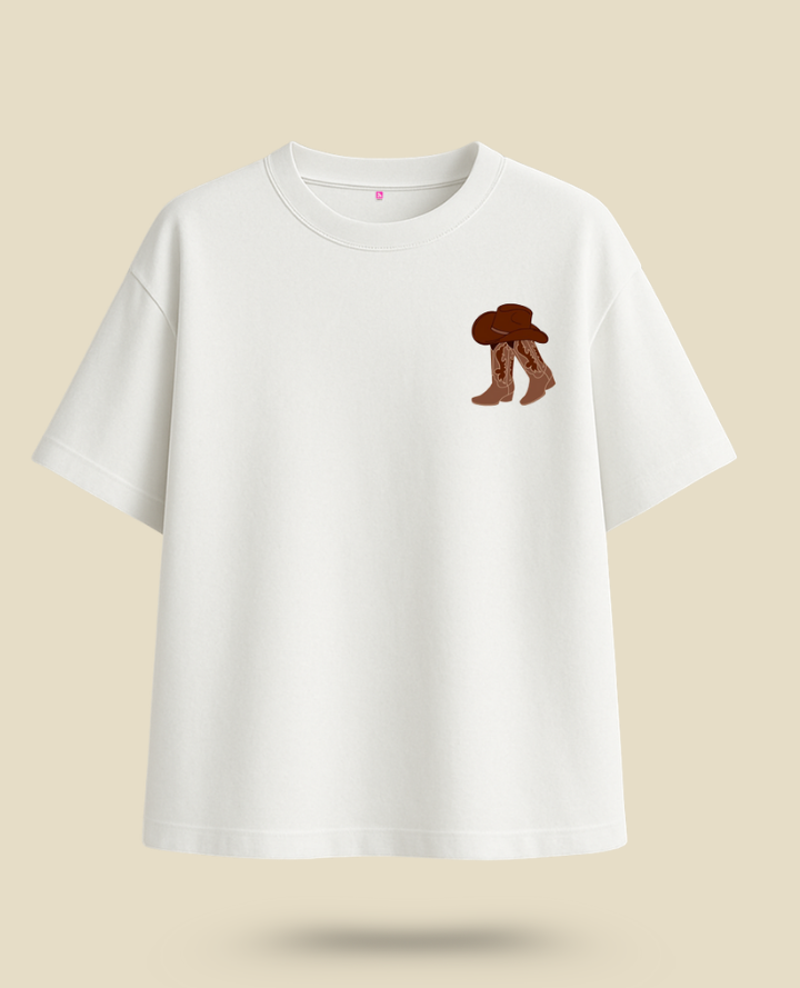 Retro Brown Top: Western Print Comfort Style - White