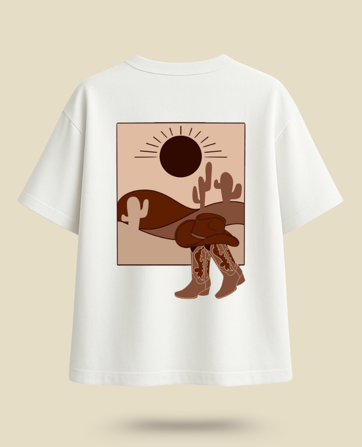 Retro Brown Top: Western Print Comfort Style - White