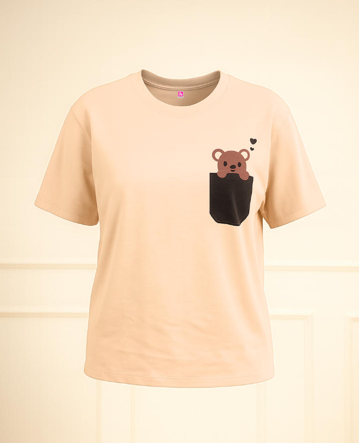 Teddy Pocket Oversized Tee : Cream Dream