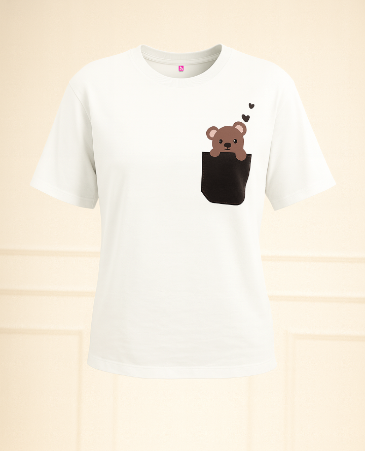 Teddy Pocket Oversized Tee : White Cloud