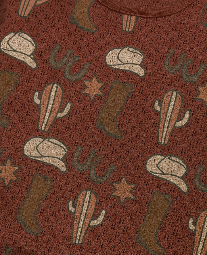 Retro Brown Crop Top: Cowboy Western Chic Look - Brown