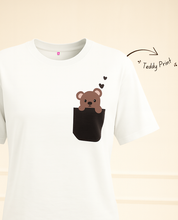 Teddy Pocket Oversized Tee : White Cloud