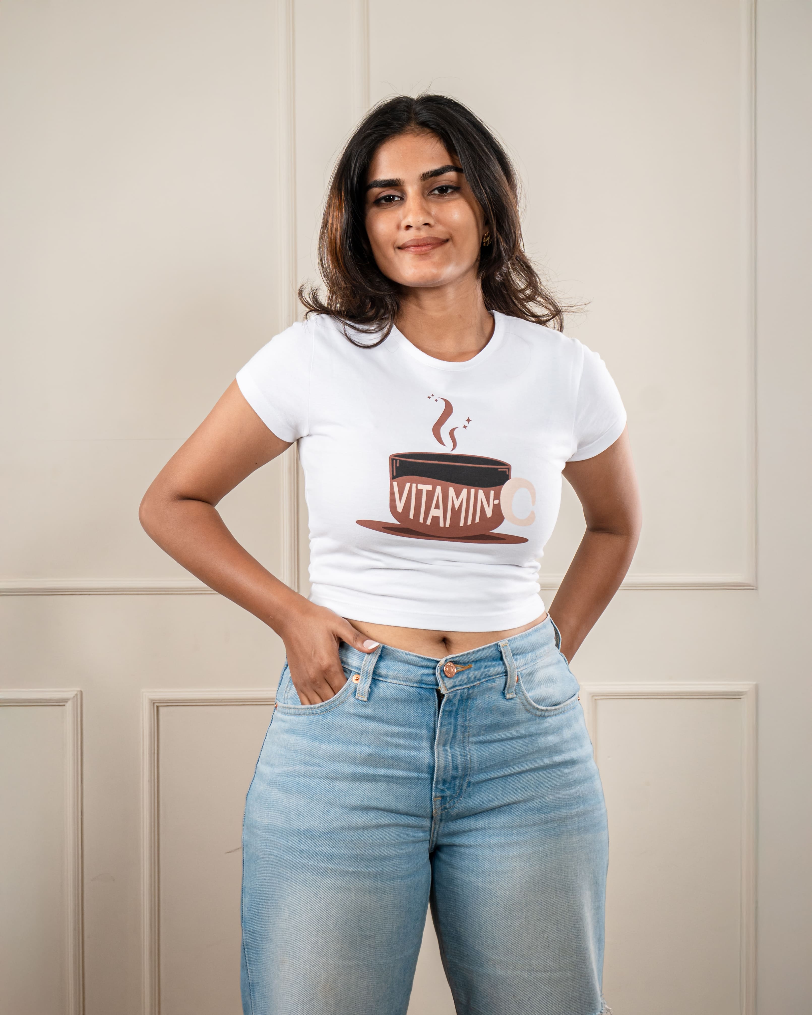 Coffee Cup Brown Crop Top: Coffee Theme Chic Look