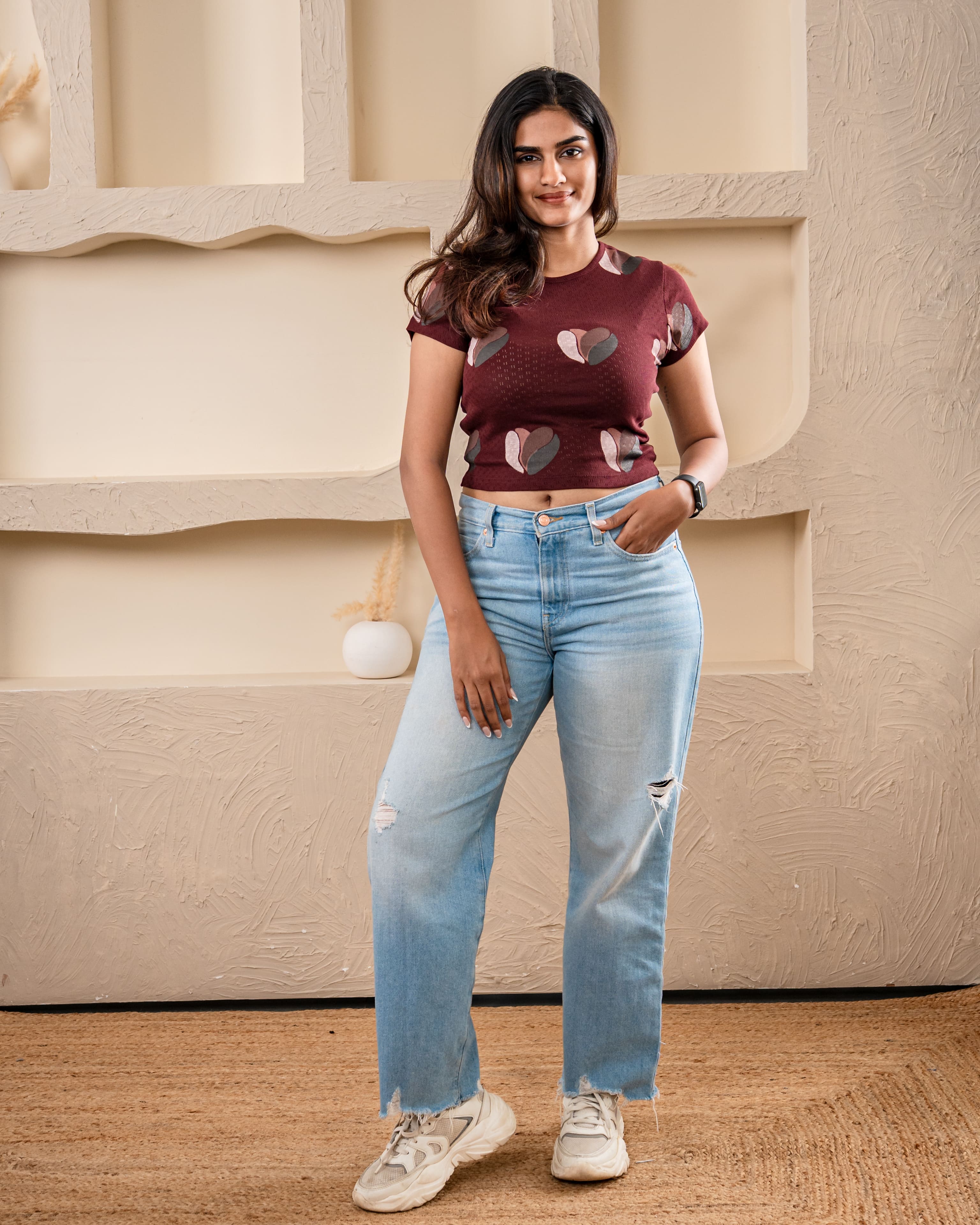 Coffee Bean Brown Crop Top: Minimal Autumn Vibe - Brown