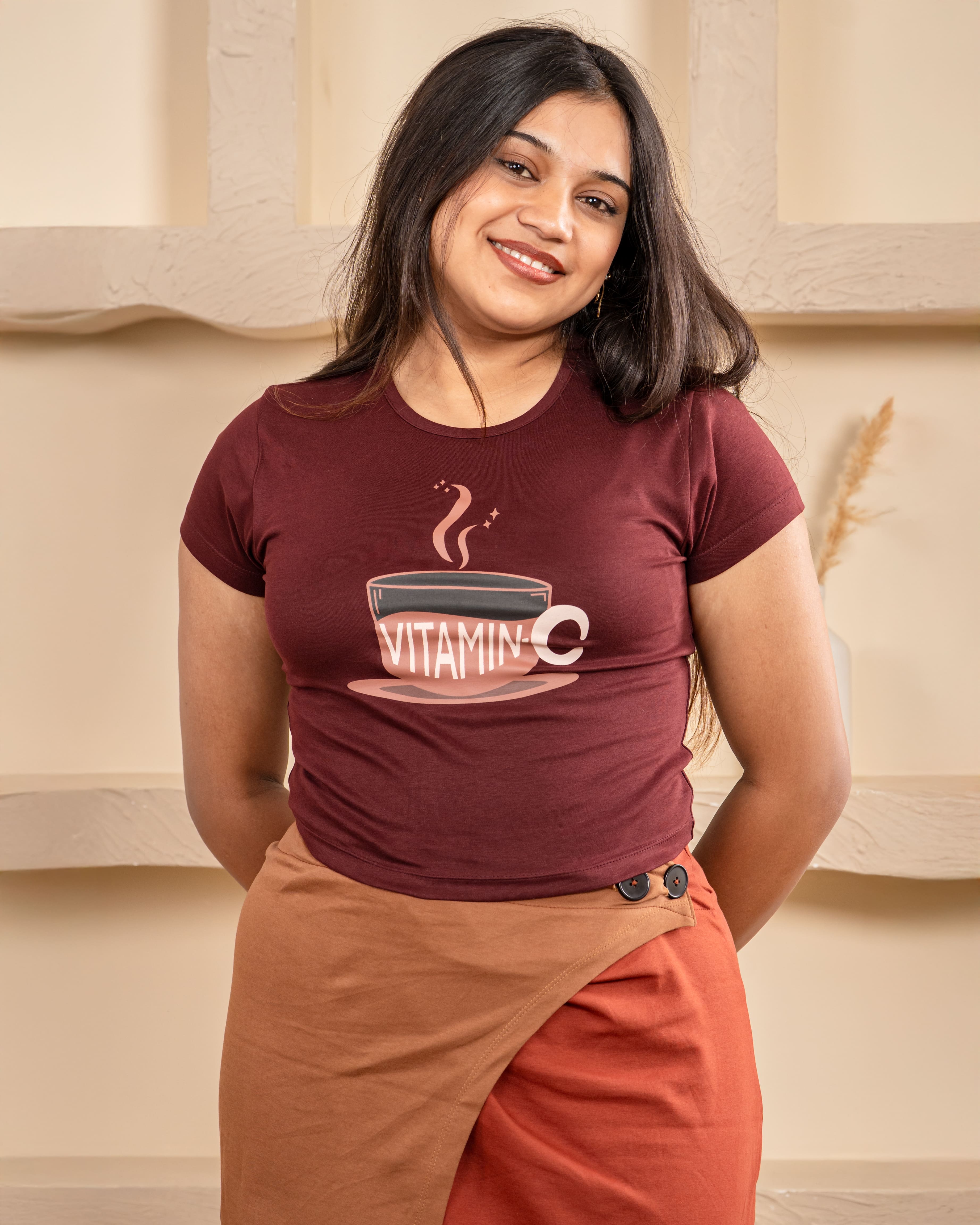 Coffee Cup Brown Crop Top: Coffee Theme Chic Look - Brown