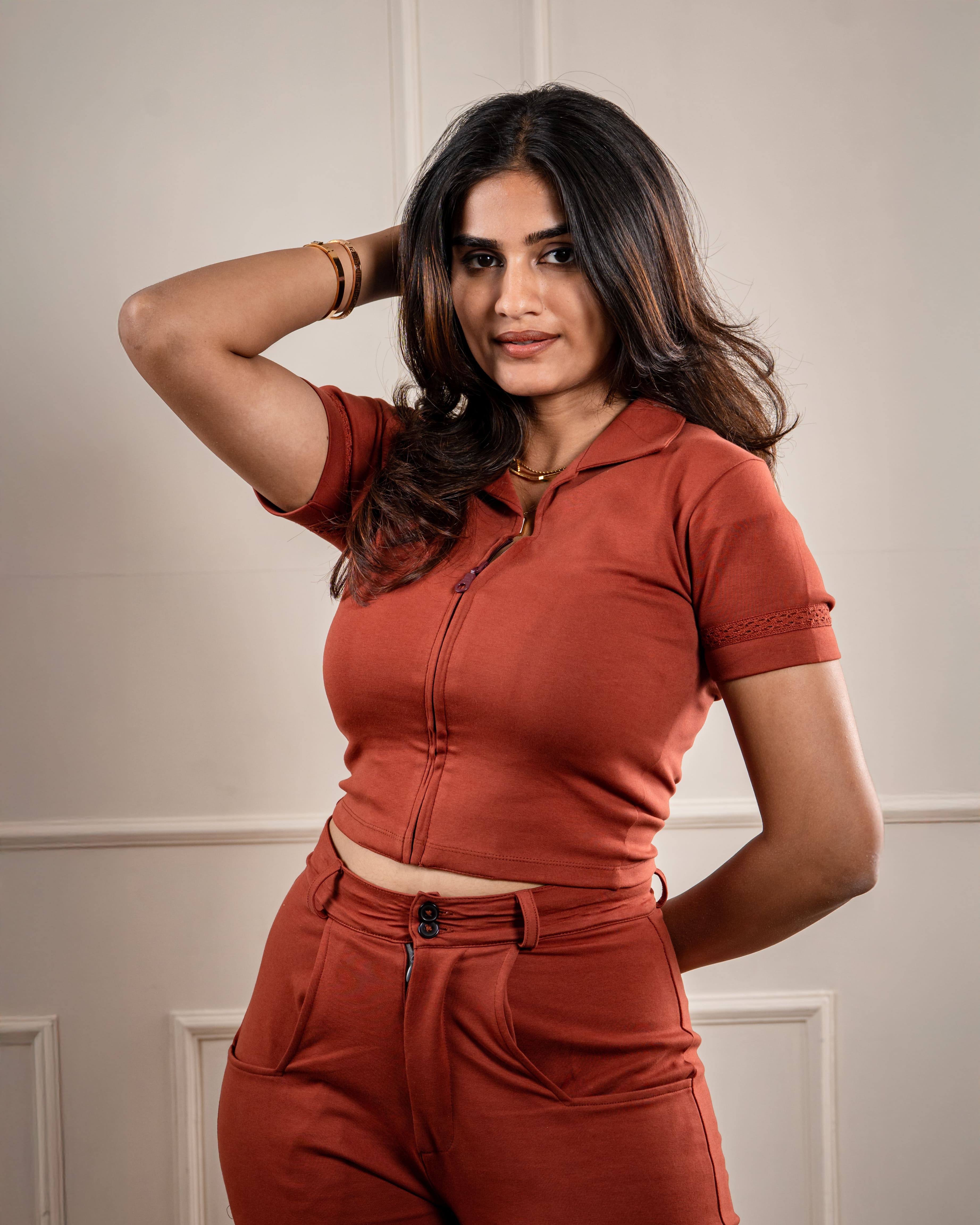 Brown Polo Crop Top: Classy Polo Edge