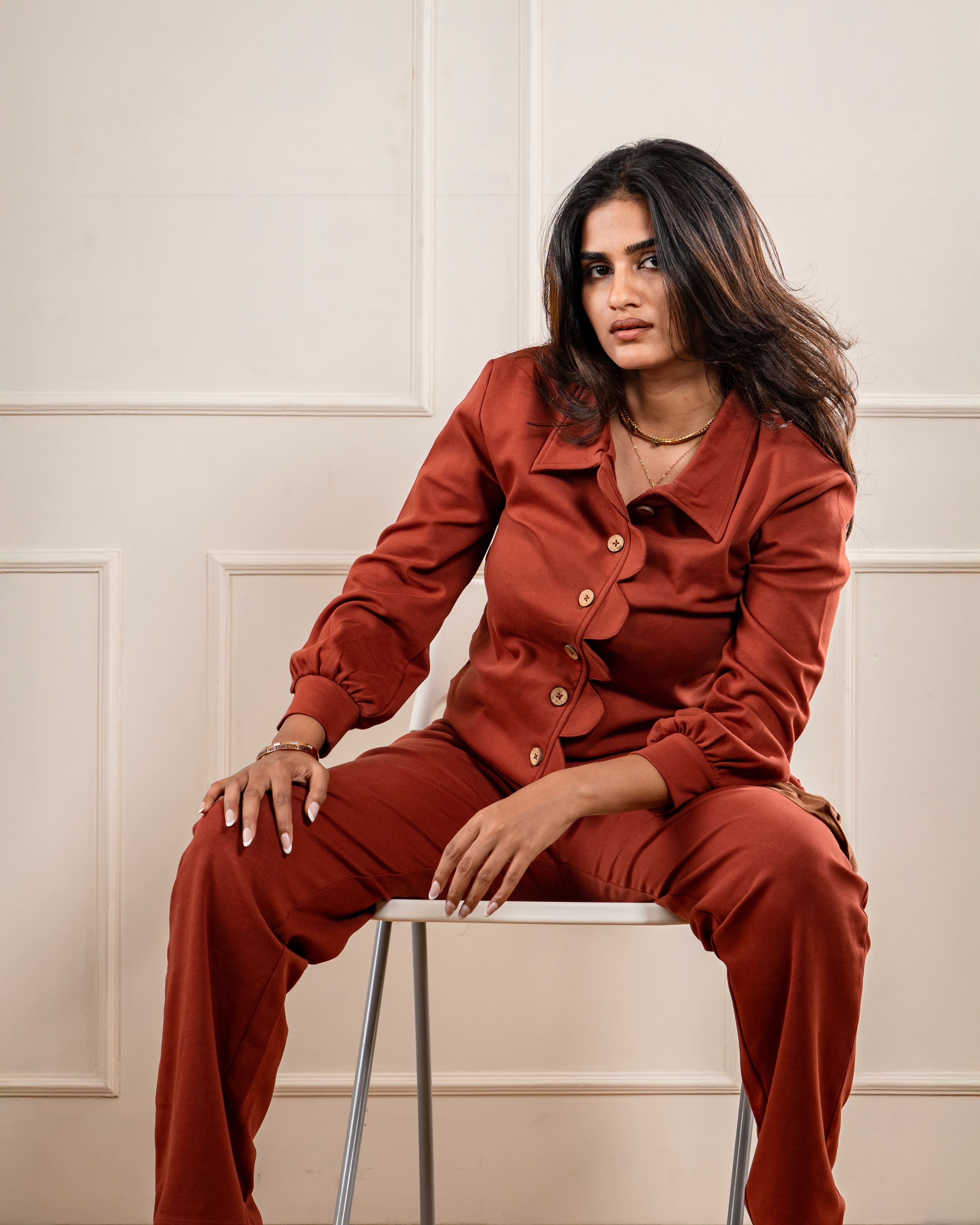 Oversized Brown Shirt: Puff Sleeve Formal Edge