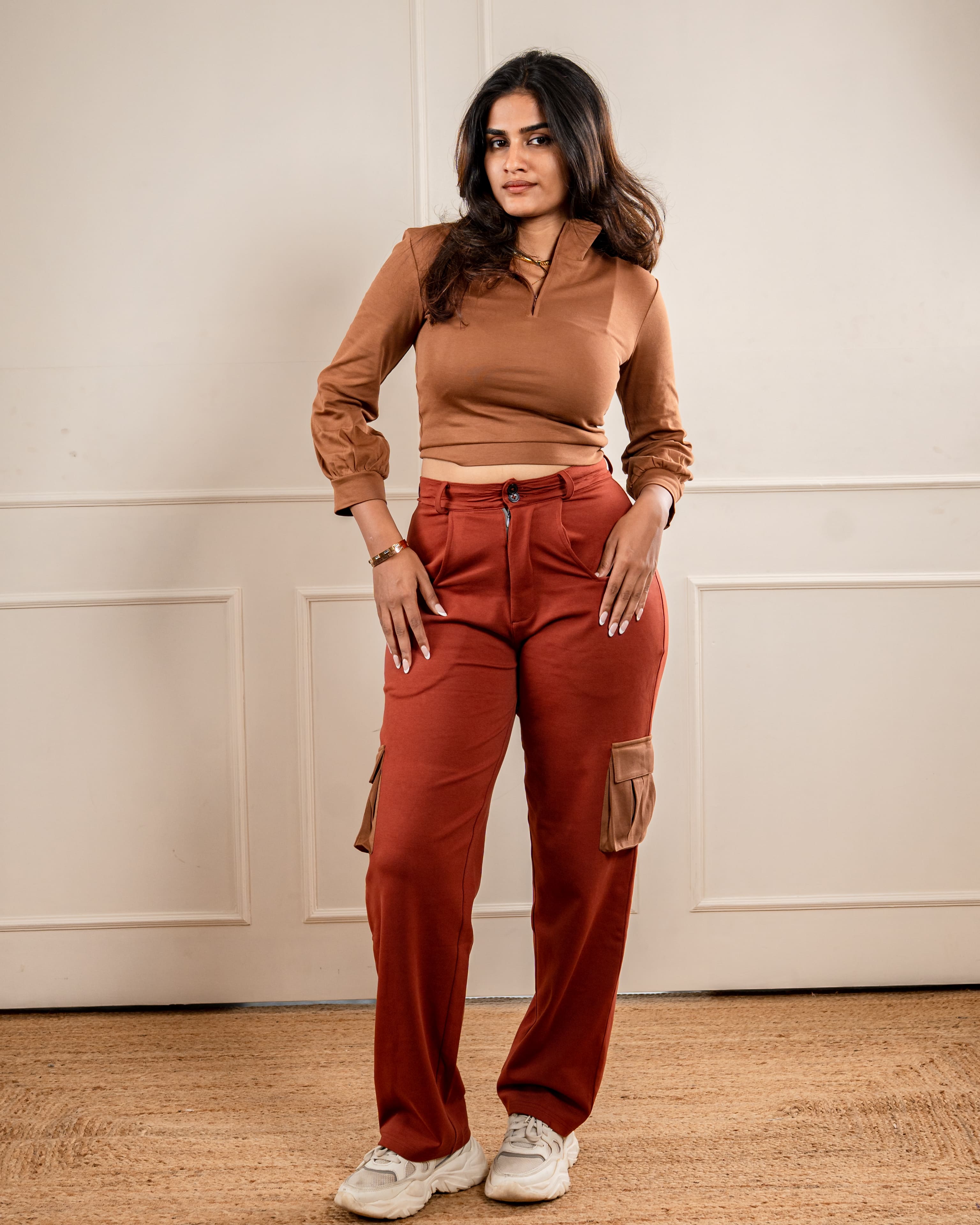High Street Brown Crop Top: Urban Style Cut