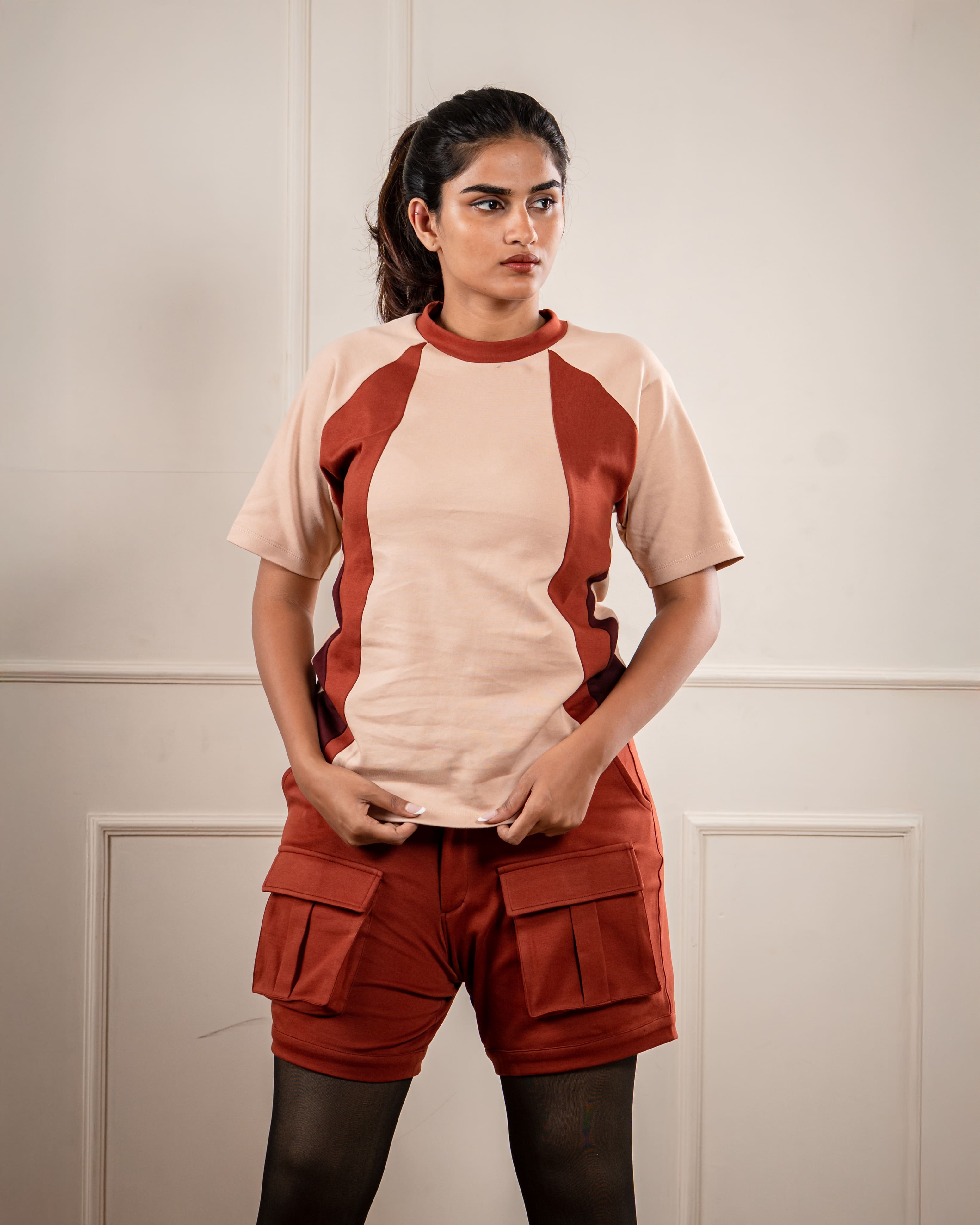 Brown Color Block Tee: Casual Cool Cut Style