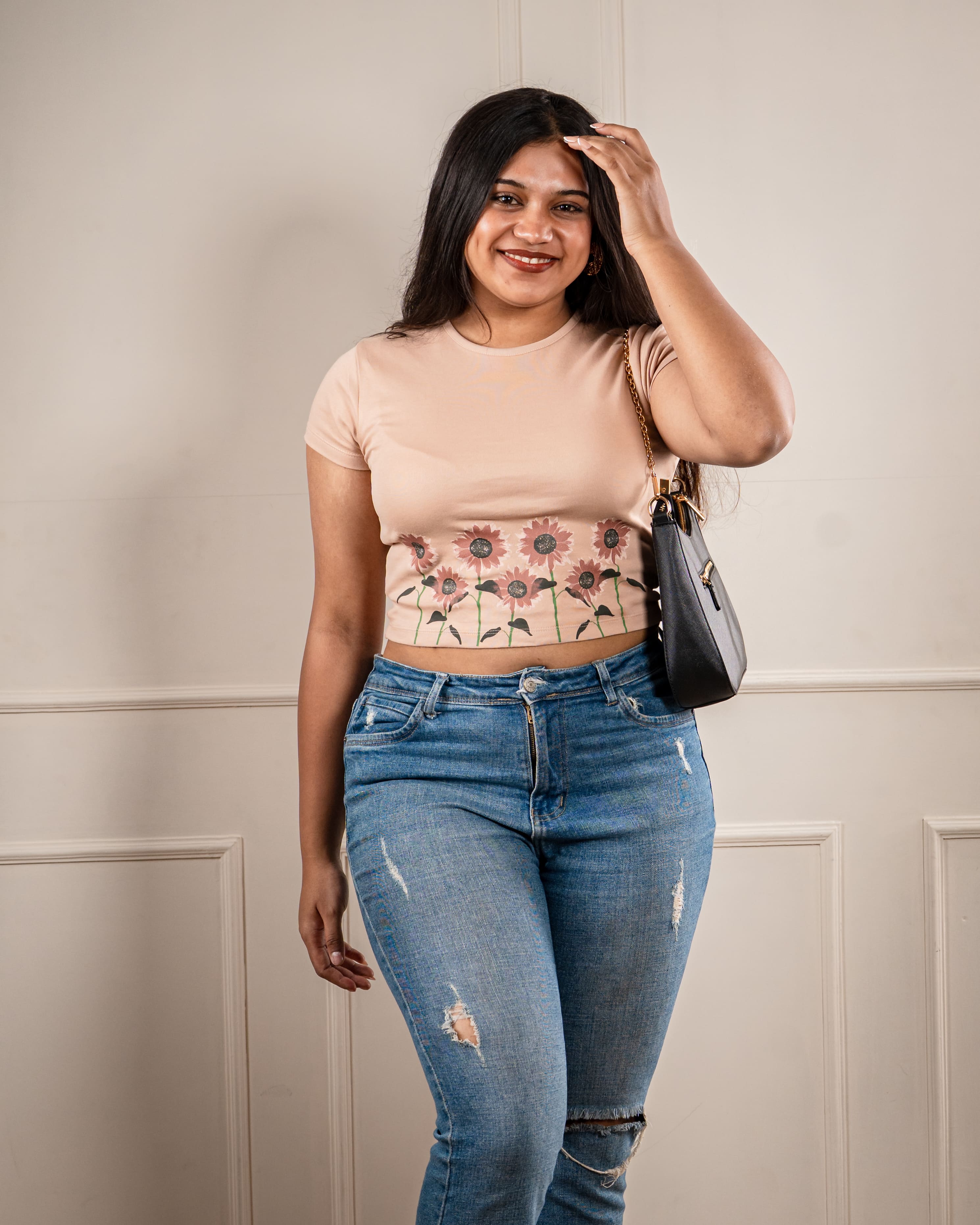 Sunflower Brown Crop Top: Brunch Fit For Spring Vibes