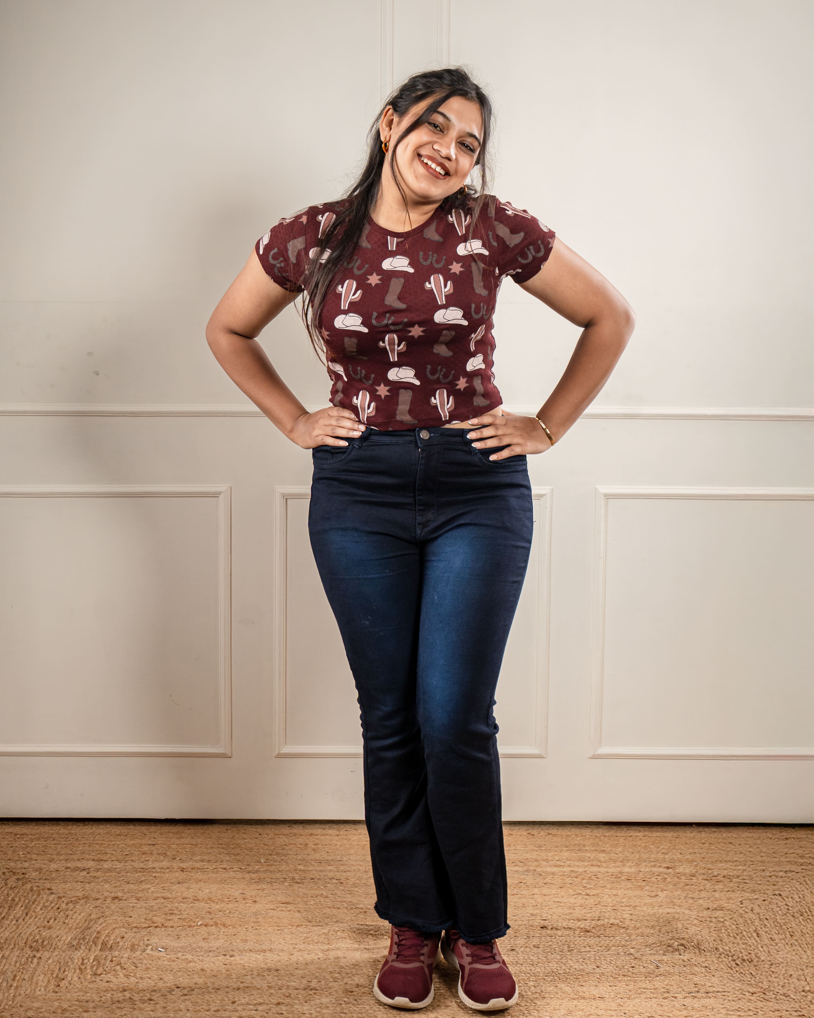 Retro Brown Crop Top: Cowboy Western Chic Look - Brown
