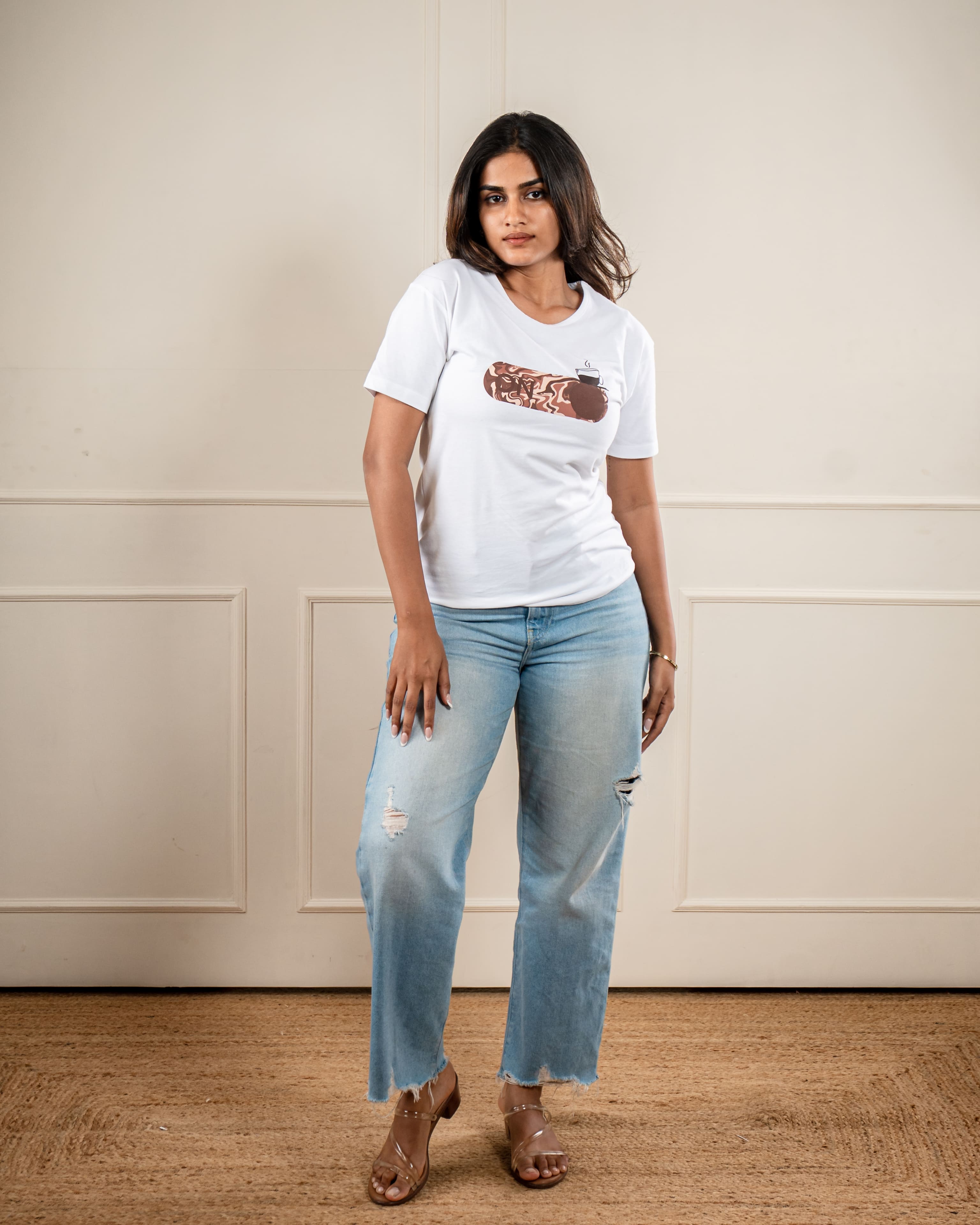 Coffee Mode Brown Tee: Oversized Cup Comfort Vibe