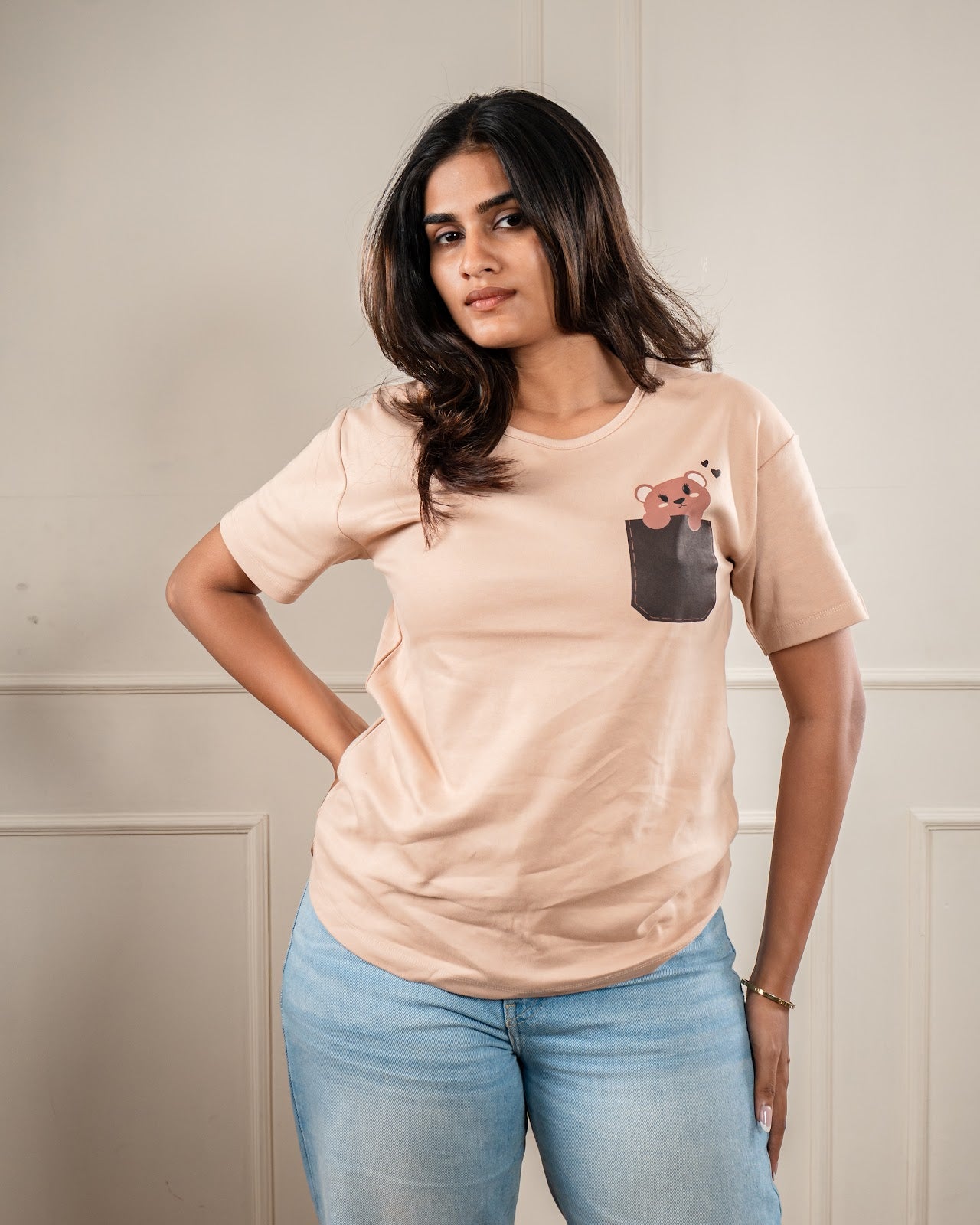 Teddy Pocket Oversized Tee : Cream Dream