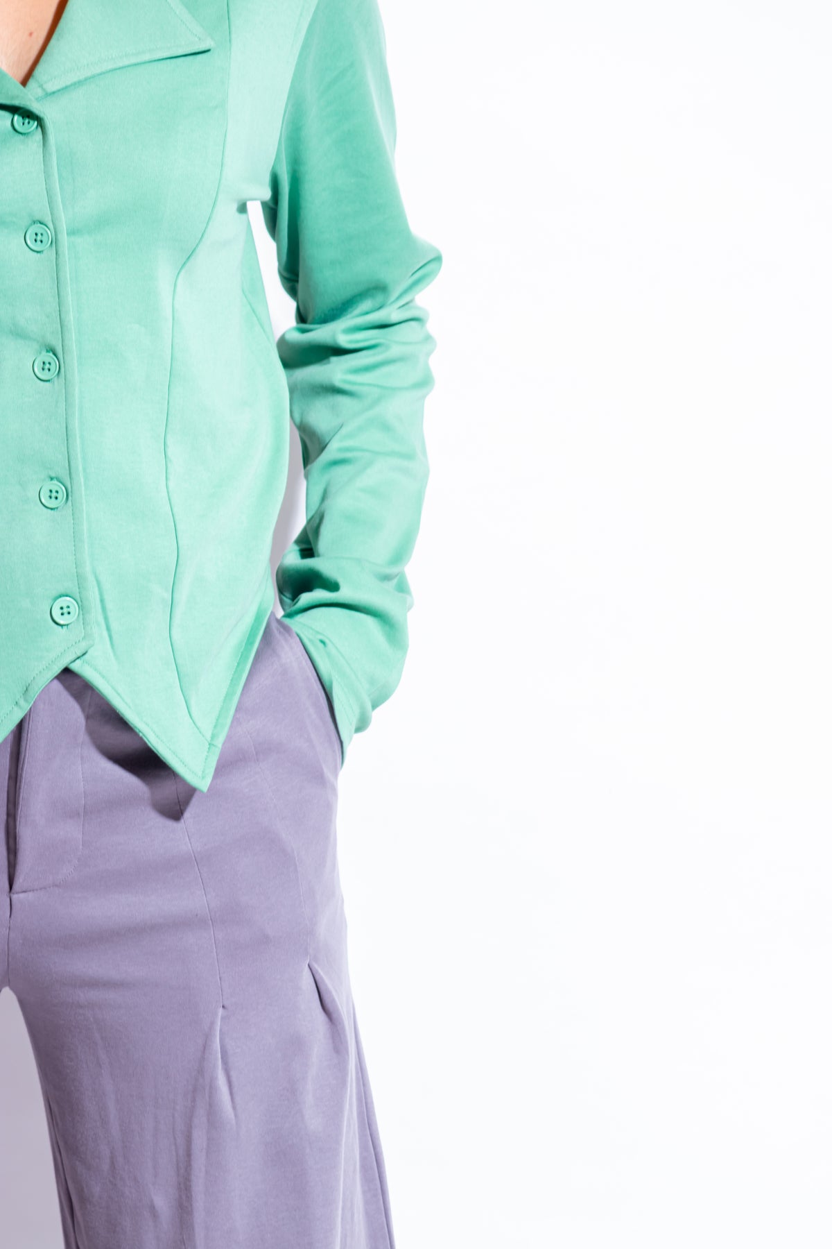 Dautee Blazer Collar Triangle Hem Shirt - Green