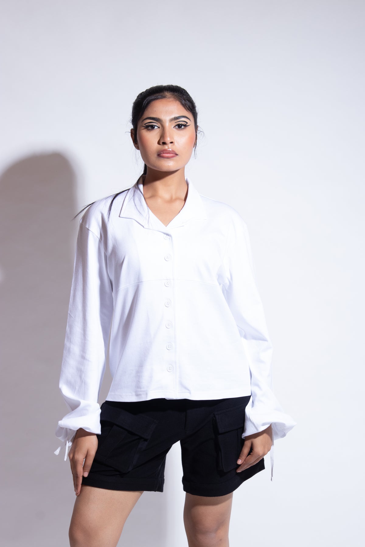 Dautee Oversized Puff Sleeve Shirt - White