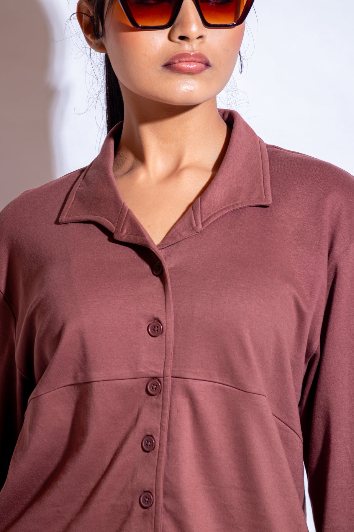 Dautee Oversized Puff Sleeve Shirt - Brown