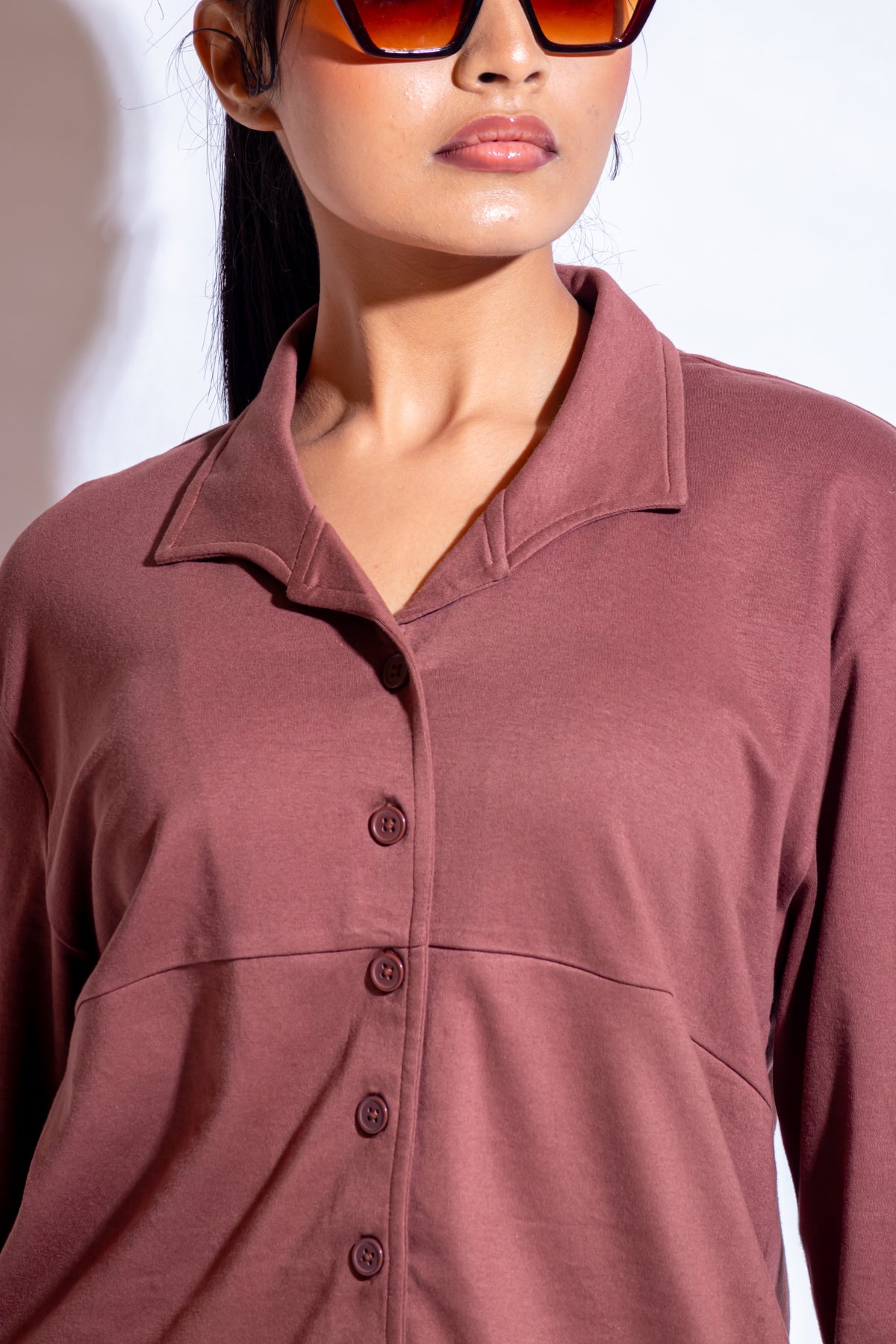 Dautee Oversized Puff Sleeve Shirt - Brown