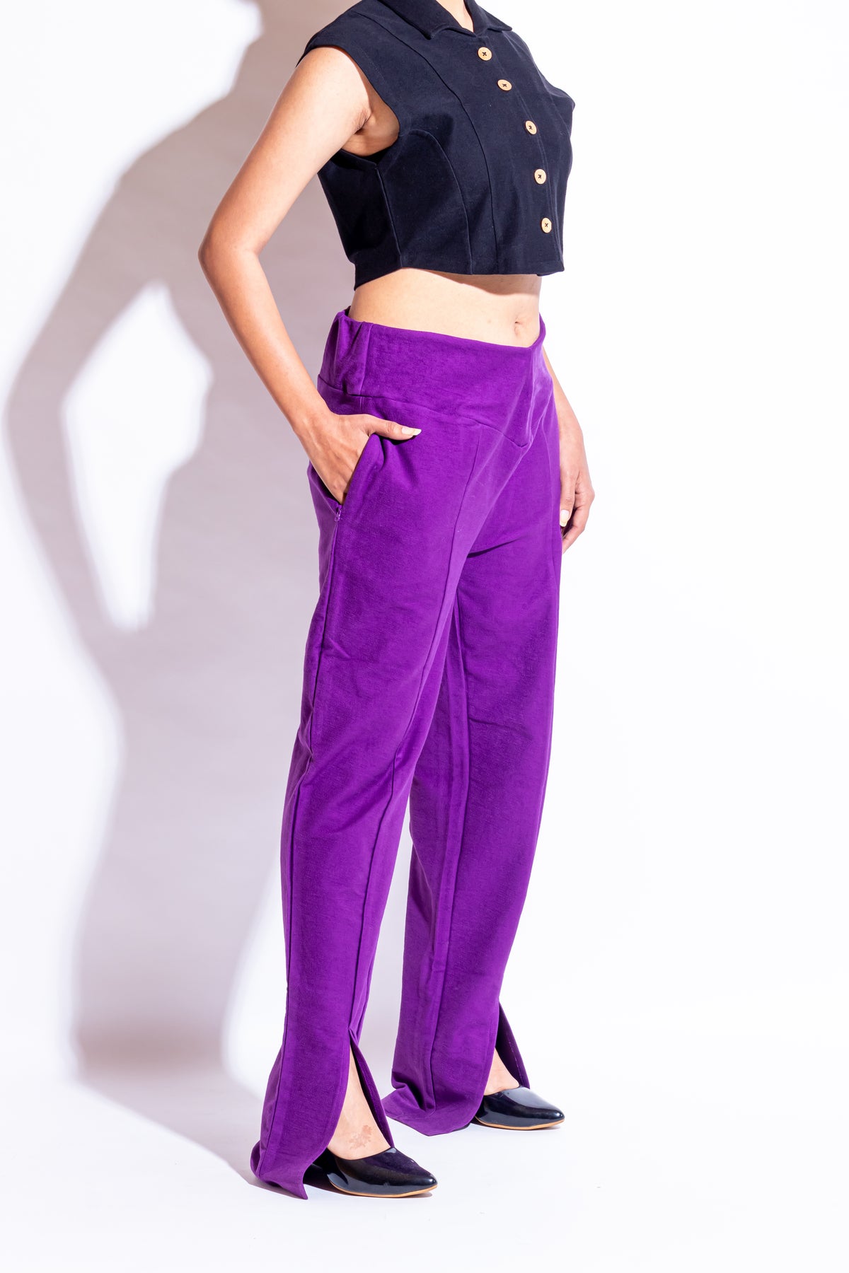 Dautee Corset-Waist Slit Pants - Violet