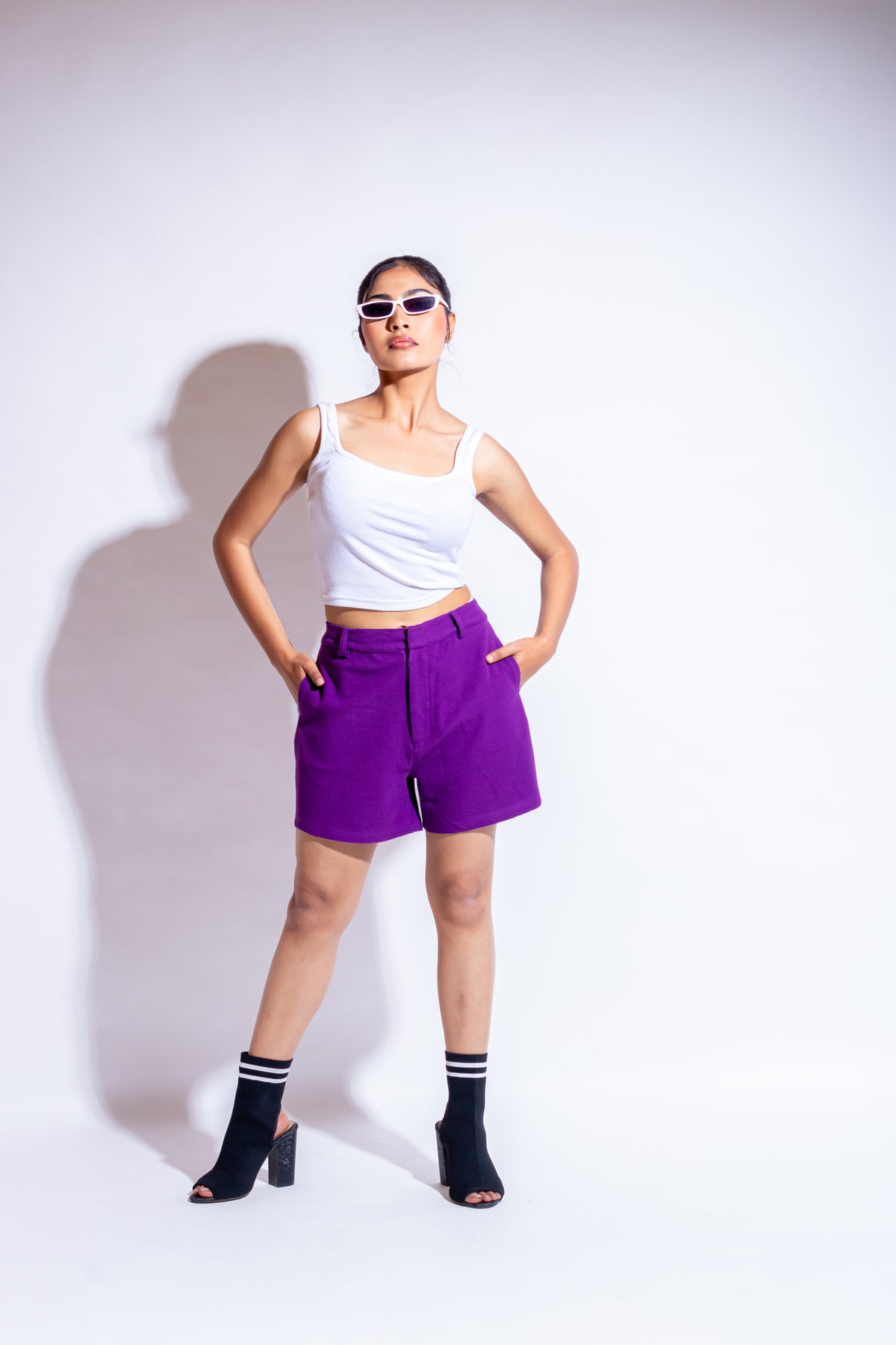 Dautee Contrast side seam trim shorts - Violet