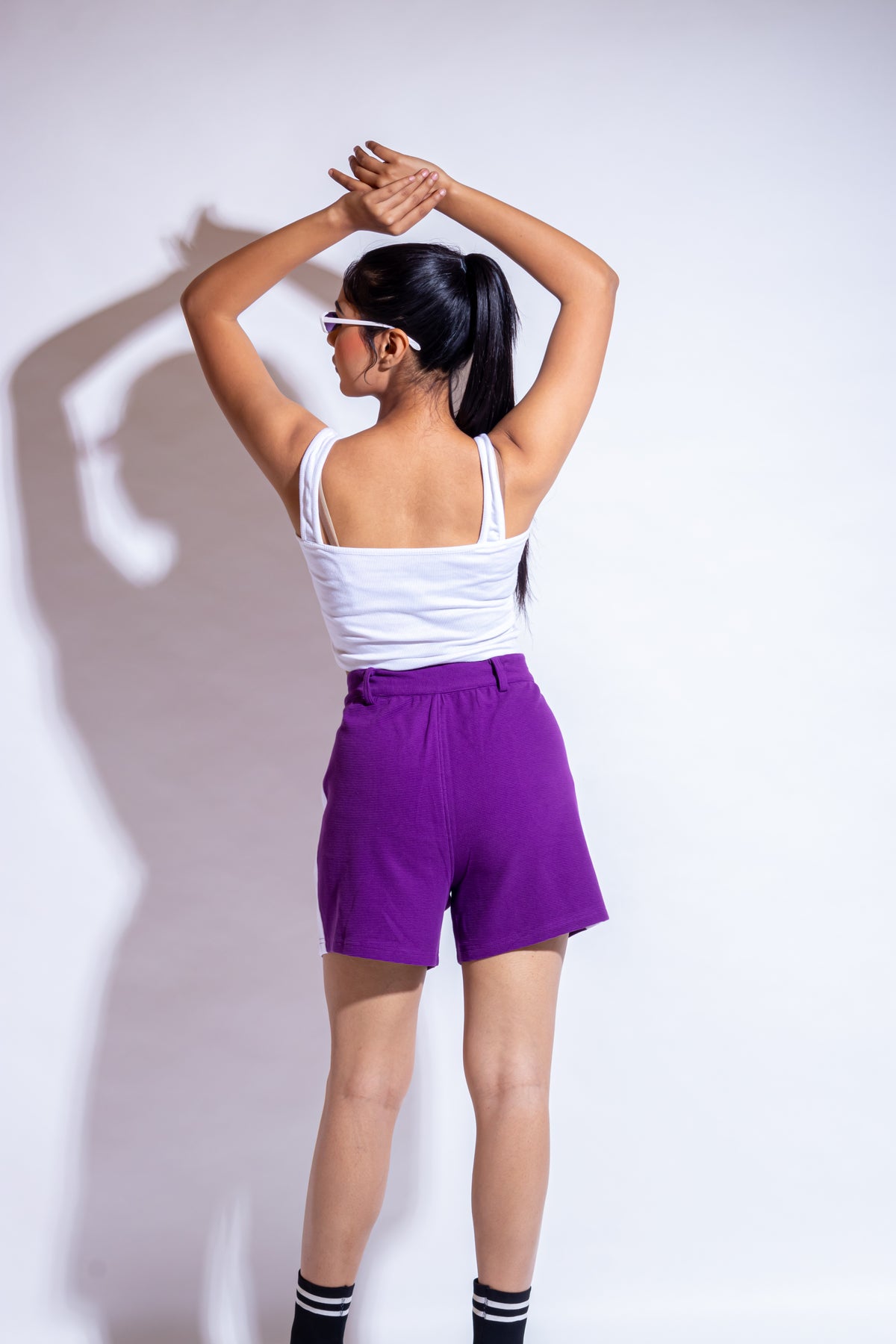 Dautee Contrast side seam trim shorts - Violet