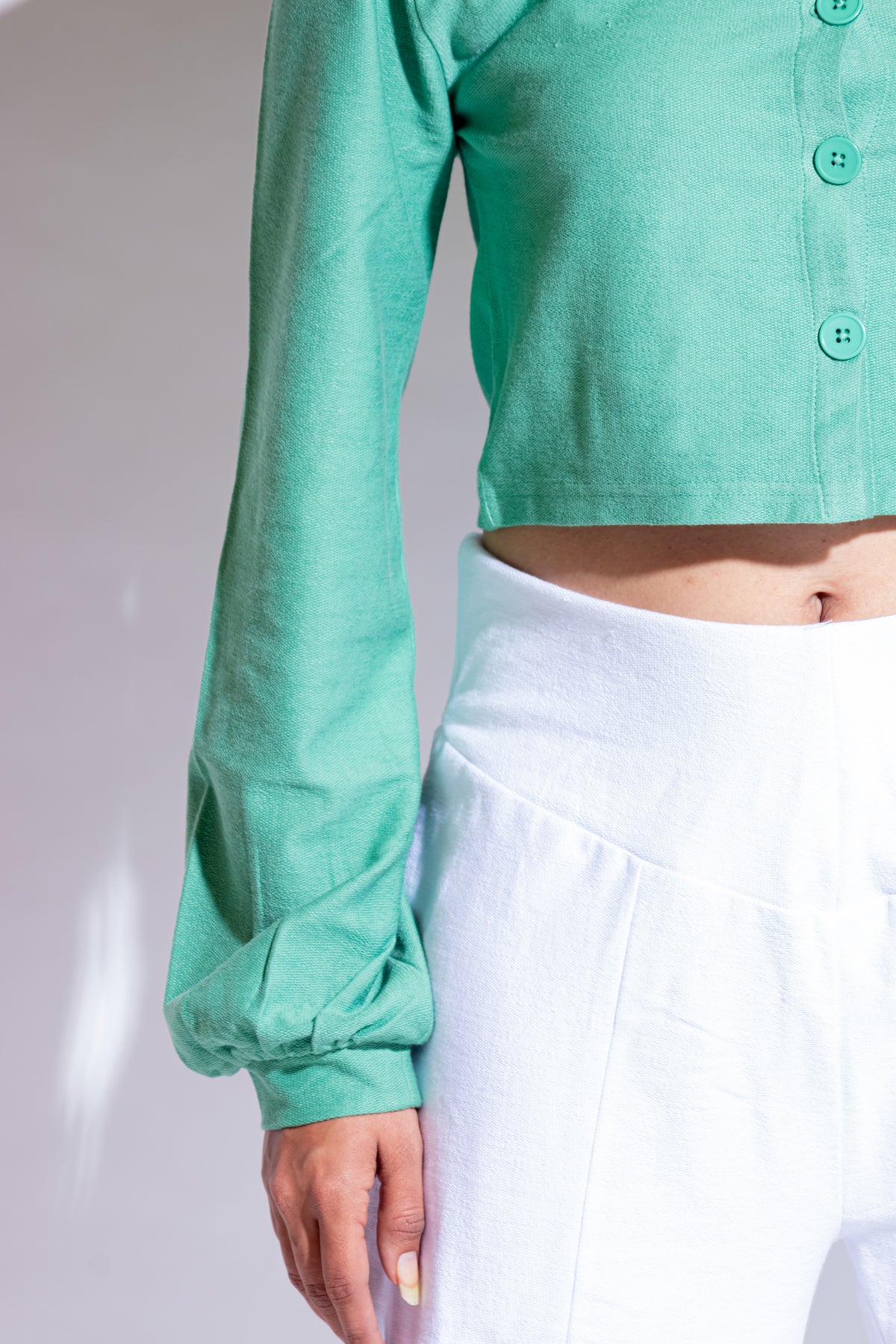 Dautee Buttoned Cropped Jacket - Green