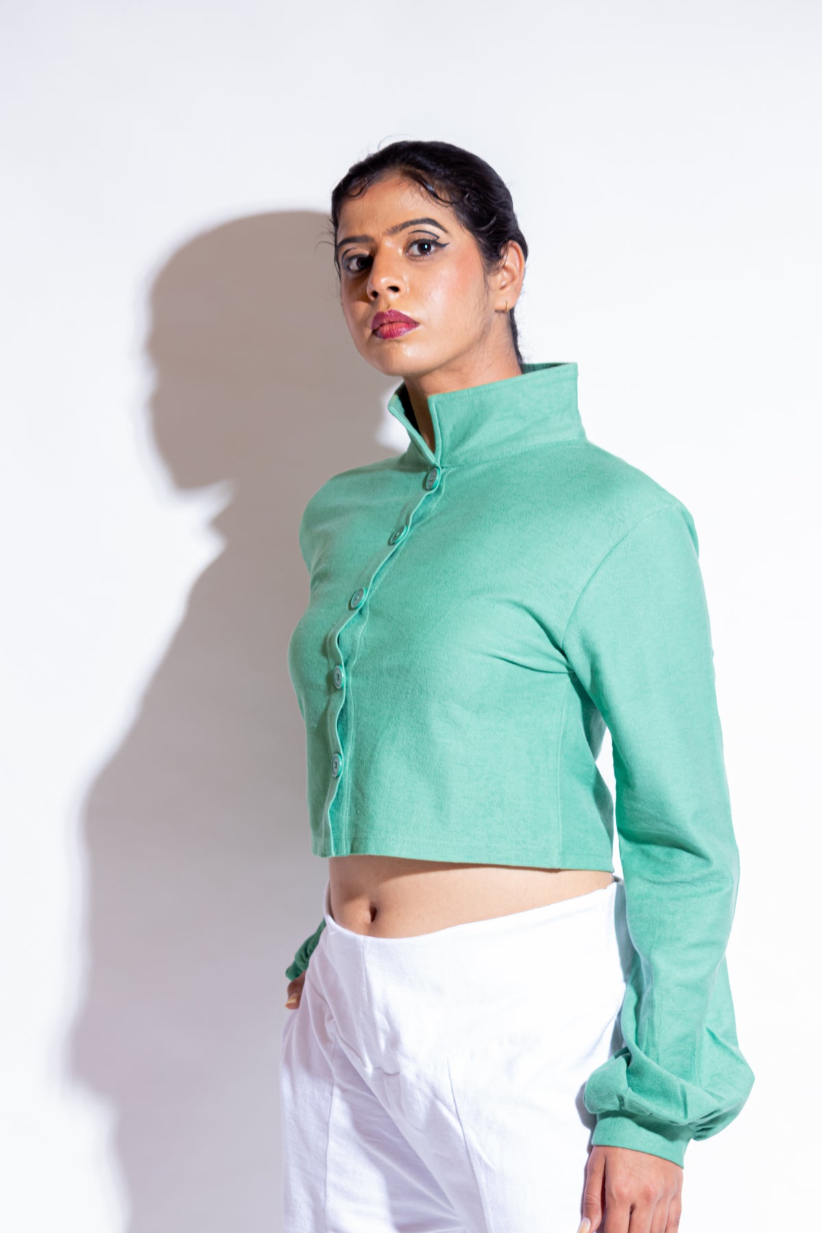 Dautee Buttoned Cropped Jacket - Green