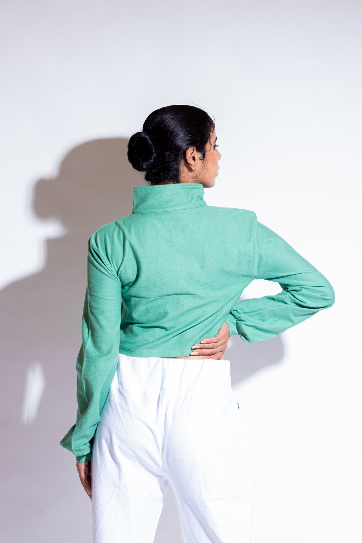 Dautee Buttoned Cropped Jacket - Green