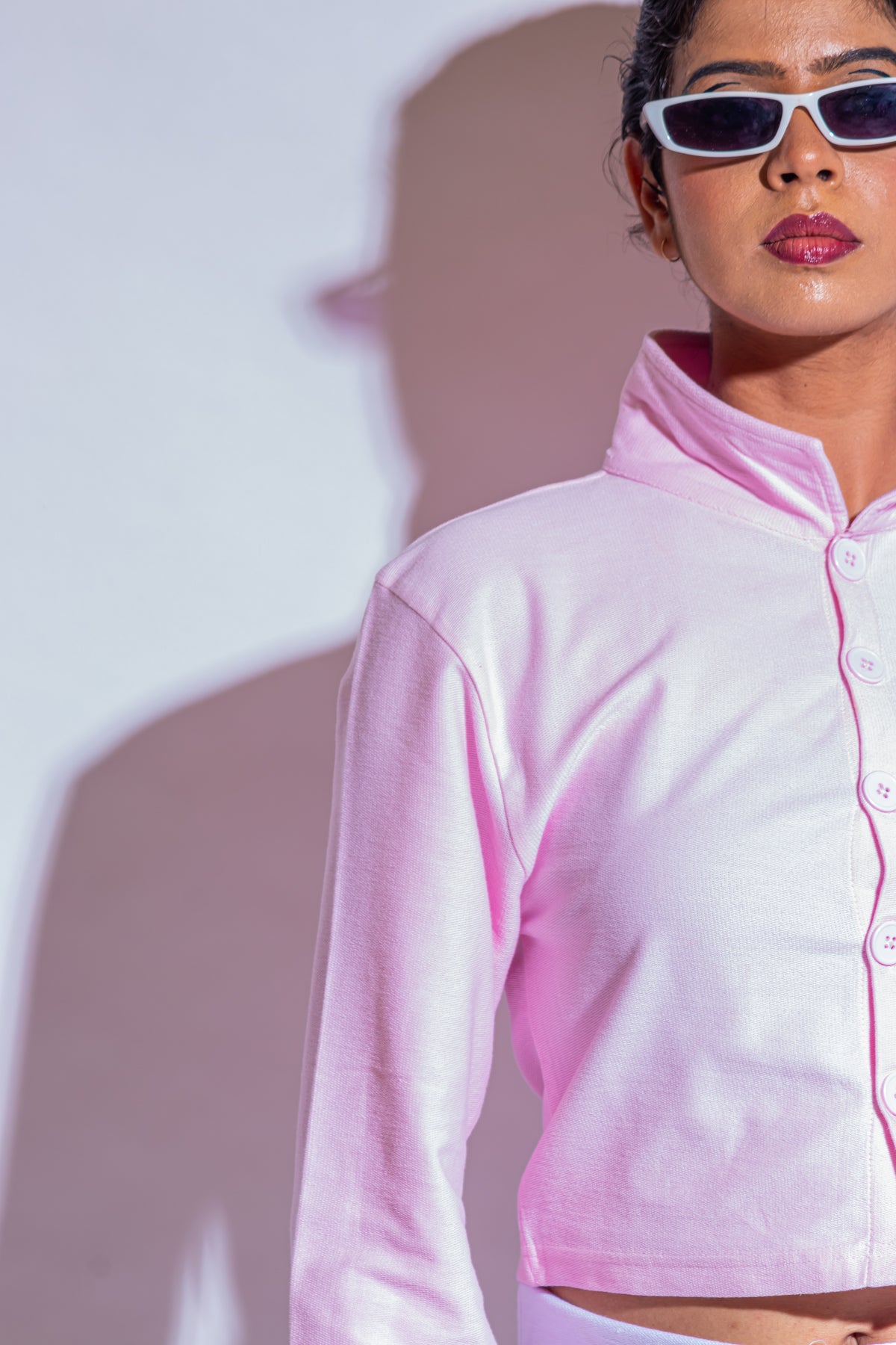 Dautee Buttoned Cropped Jacket - Pink