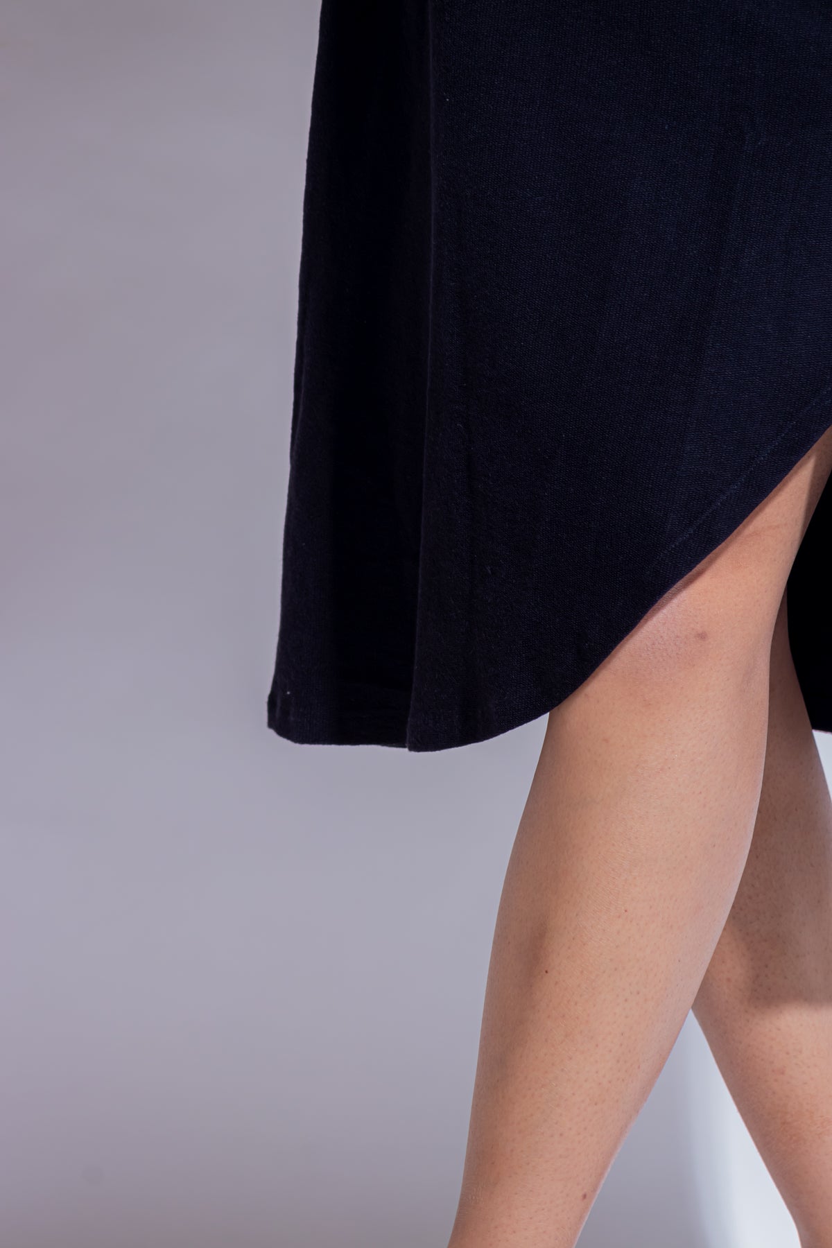 Dautee Asymmetric Flare Button Midi Skirt - Black