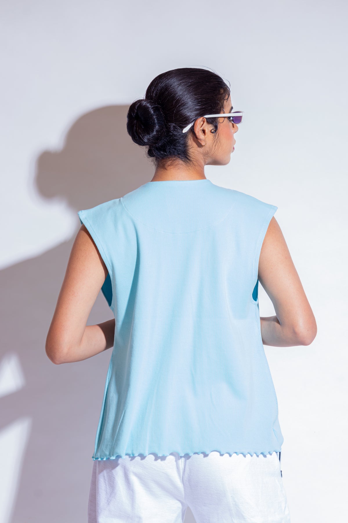 Dautee Sleeveless Open Shrug - Blue