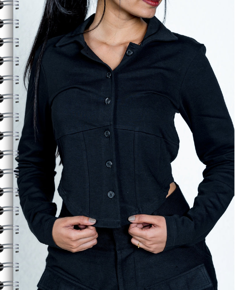 Dautee Corset Style Statement Shirt - Black